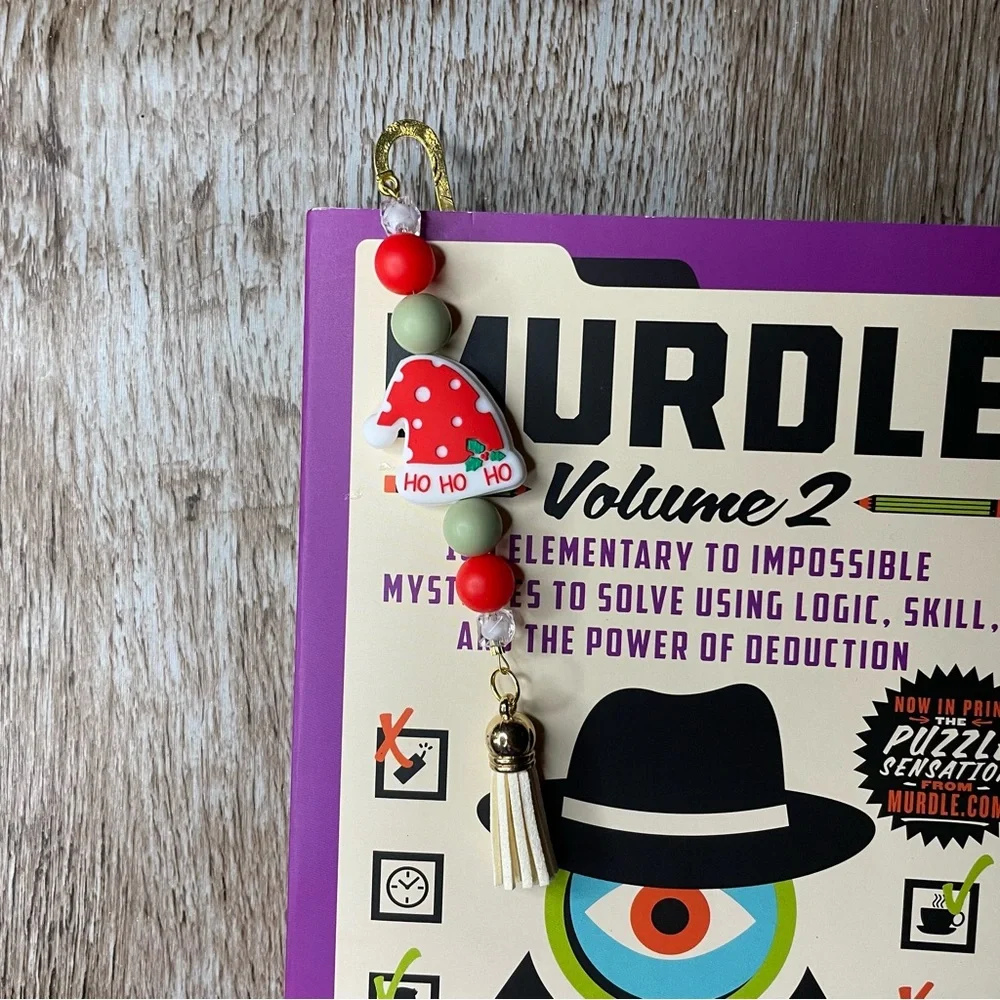 Bookmark Santa Hat Handcrafted Artisan Beaded Metal Journal Gifts Read Book